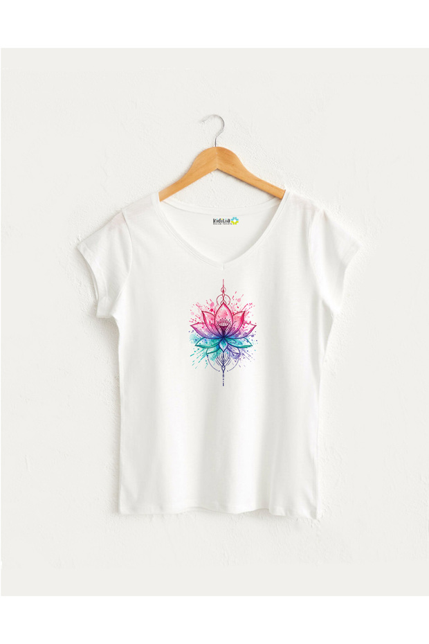 Double Color Lotus V-Neck T-Shirt