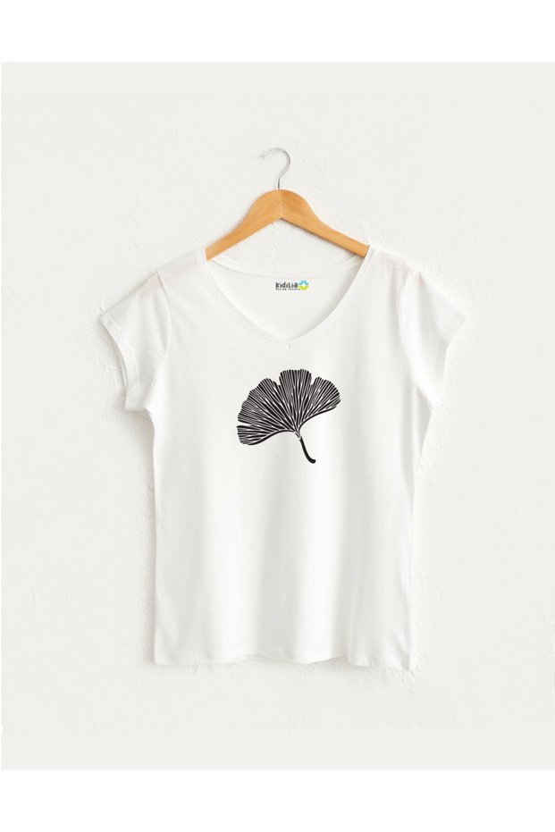 Ginkgo Black Leaf V-Neck T-Shirt