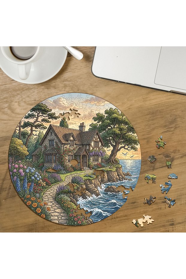 Coastal Cottage Design Special Cut Round 272 Piece Wooden Puzzle Mpda812
