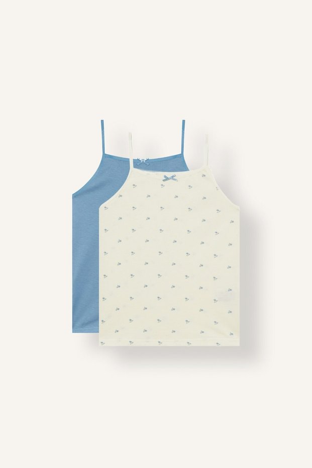 100% Cotton Thin Straps Bow Detailed Printed 2-Piece Undershirt for Girls I8681A826Au