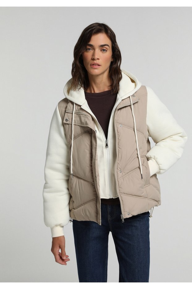 Regular Fit Hooded Zippered Lined Water Resistant Women's Beige Coat