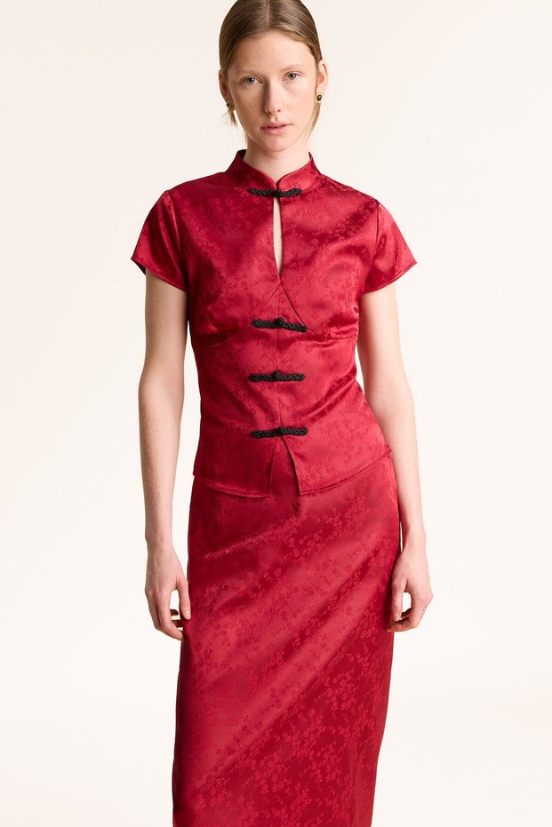 Fitted Hakim Collar Short Sleeve Blouse I9666Ax26Wn