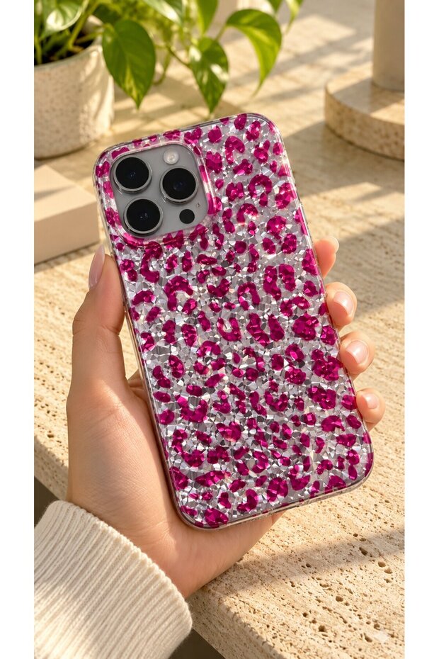 iPhone 16 Pro Compatible Leopard Case with Hologram Mosaic Pattern Ultra Protection