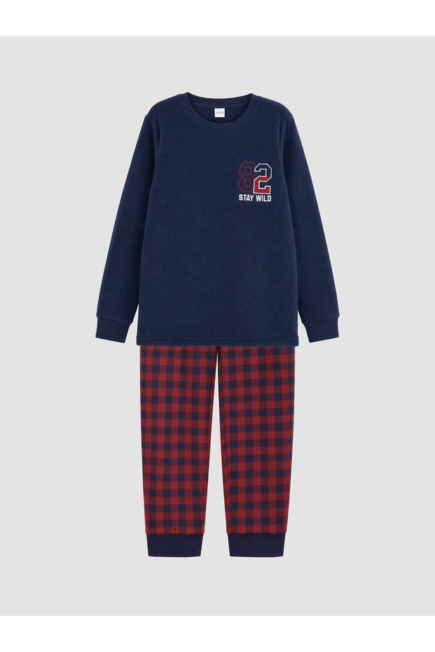 Peak New Season Navy Blue Boys' Fleece Pajama Set.