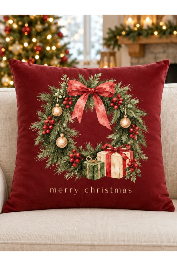 Christmas Tales New Year's Concept Digital Printed Decorative Velvet Textured Polyester Cushion Cover (Ydkr)