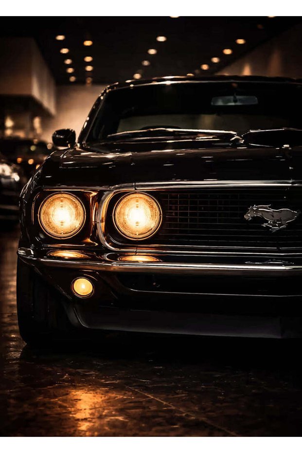 Classic Black Mustang Car Metal Poster - Magnetic Wall Art Print