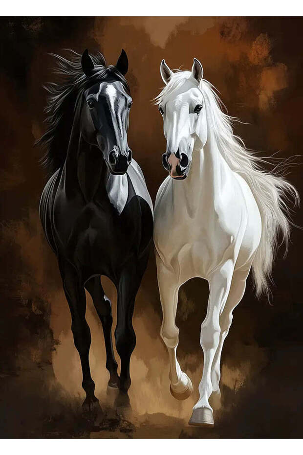 Black and White Horses Pop Art Metal Poster - Magnetic Wall Art Print