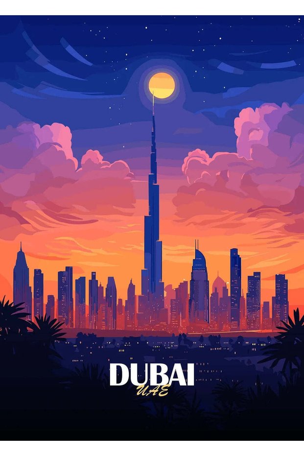 Dubai Skyline Sunset Travel Metal Poster - Magnetic Wall Art Print
