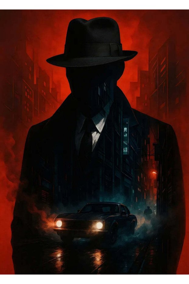 Noir Detective in a Cityscape Pop Art Metal Poster - Magnetic Wall Art Print