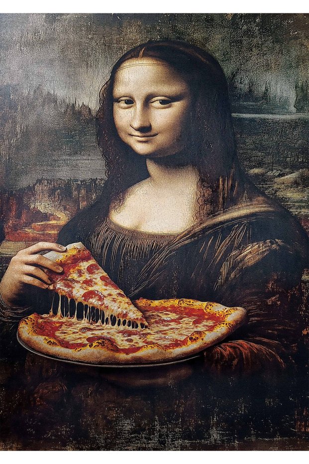 Mona Lisa Eating Pizza Pop Art Metal Poster - Magnetic Wall Art Print