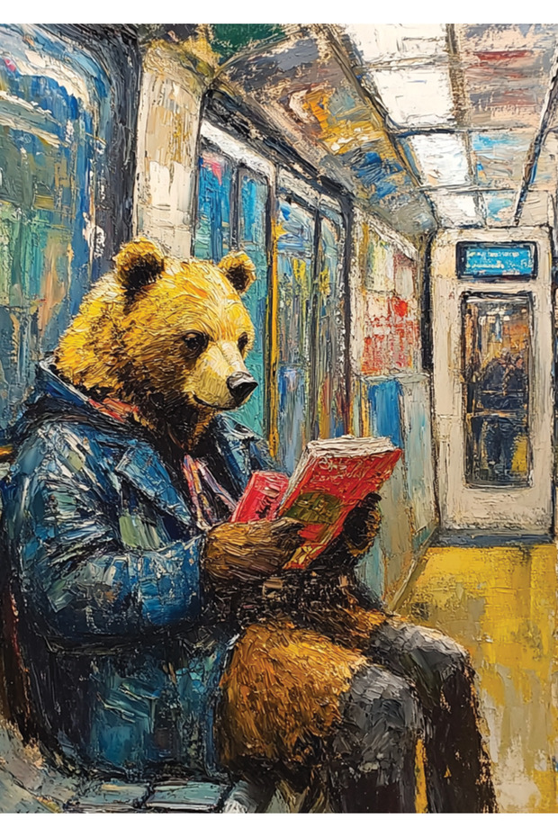Bear Riding Subway Pop Art Metal Poster - Magnetic Wall Art Print