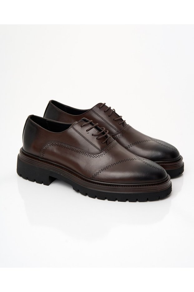 Italian Style Internal and External Natural Leather Antique Men's Shoes Brown T15225-03