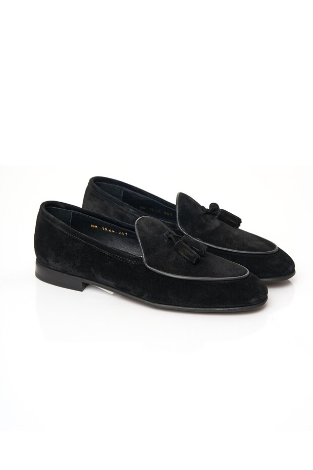 Italian Style Internal and External Natural Leather Suede Antique Men's Shoes Black T15209-01