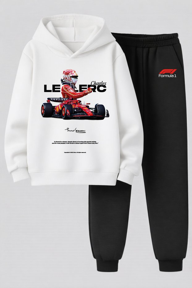 Charles Leclerc Printed 3-Yarn Quality Sweatshirt and Trackpants Children's Top-Bottom Set