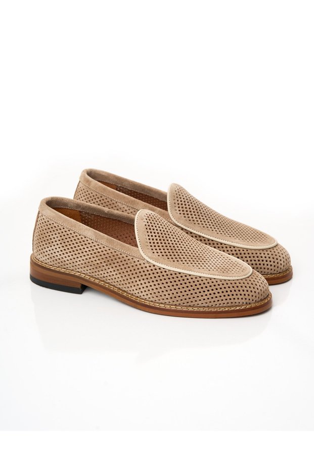 Italian Style Internal and External Natural Leather Suede Men's Shoes Beige T15211-09
