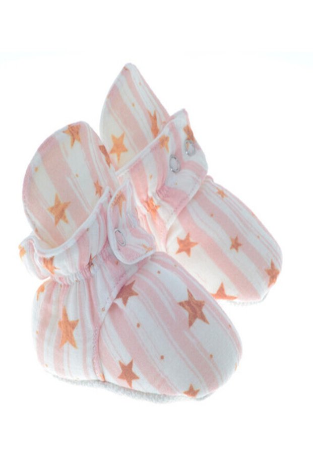 Baby Muslin Booties with Floral Pattern and Snap Fasteners for Newborns