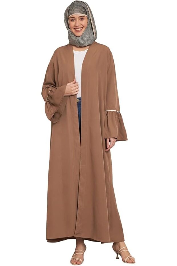 عباية بنية سادة مع حجاب للنساء