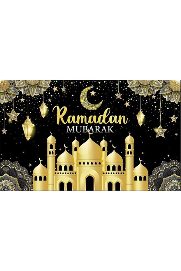 خلفية رمضان مبارك بحجم 110×180 سم، لافتة مع قلعة وهلال القمر
