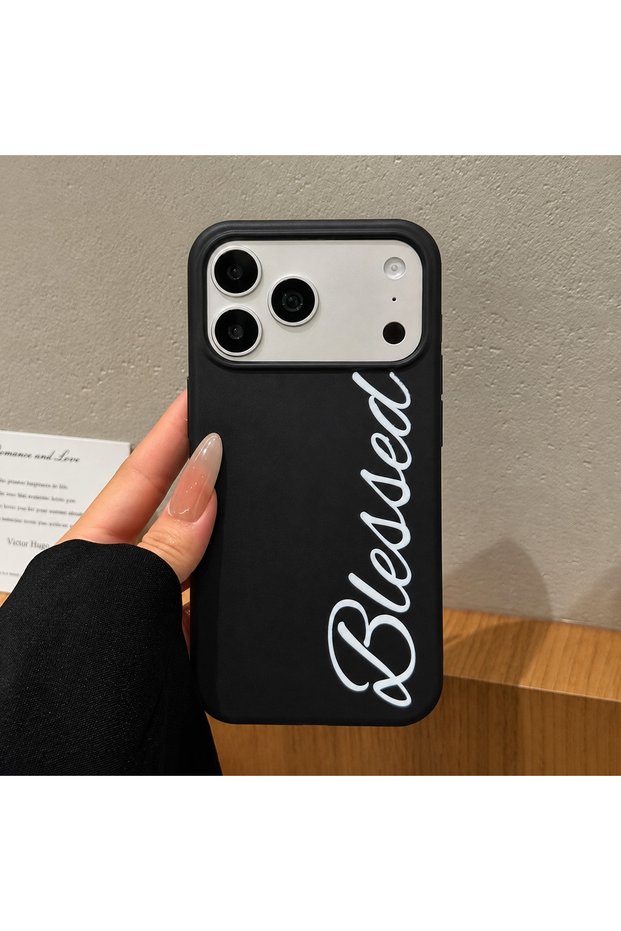 Stylish Phone Case with Black Blessed Writing, Compatible with iPhone 17 Pro Max / 18 Pro Max