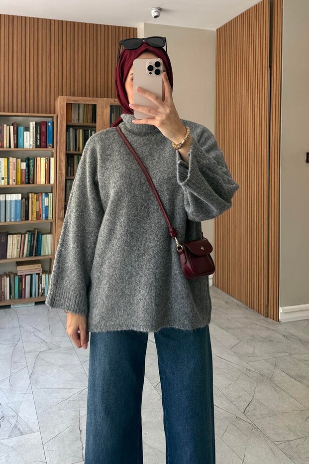 Bat Sleeve Wool Knitwear Sweater Gray