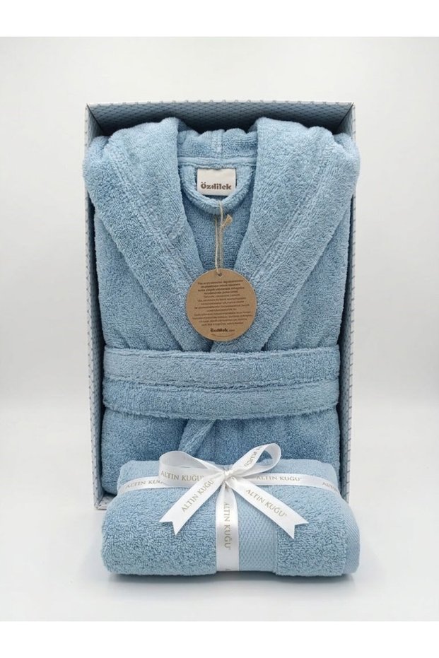 Super Soft Hooded Bathrobe + Head Towel - Blue