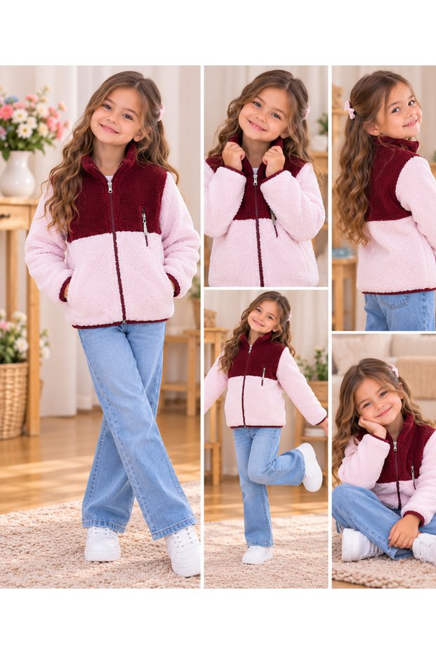 Ss Gi̇yi̇m Girls' Plush Fleece Coat – Zippered Teddy Fleece Winter Jacket