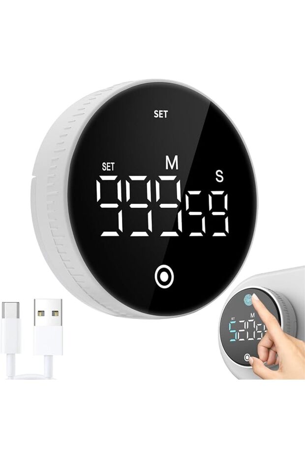 مؤقت مطبخ رقمي مع مغناطيس، مؤقت مرئي بشاشة LED كبيرة مغناطيسية، مؤقت للعد التنازلي/التصاعدي