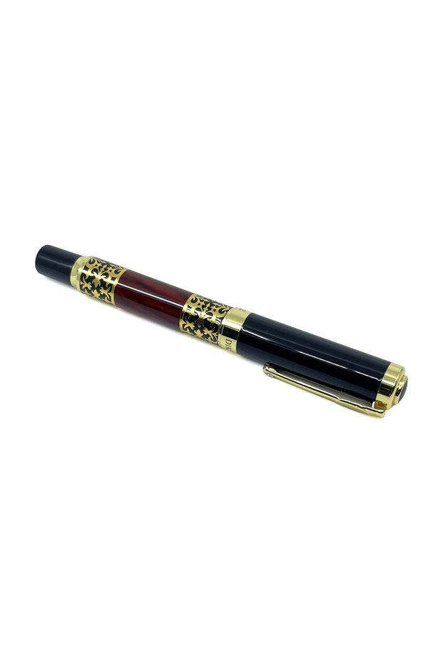 Luxury Metal Ballpoint Pen - Special Design Gift Pen with Burgundy and Black Detail, Gold Engraving
