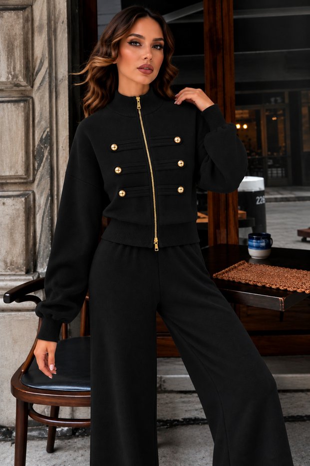 Women's Stripe Button Detailed Knitwear Two-Piece Set Sweater