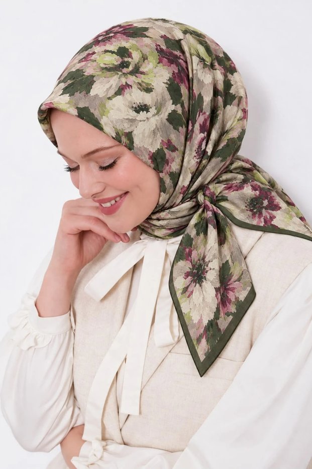 Floral Patterned Cotton Silk Scarf Ls2214