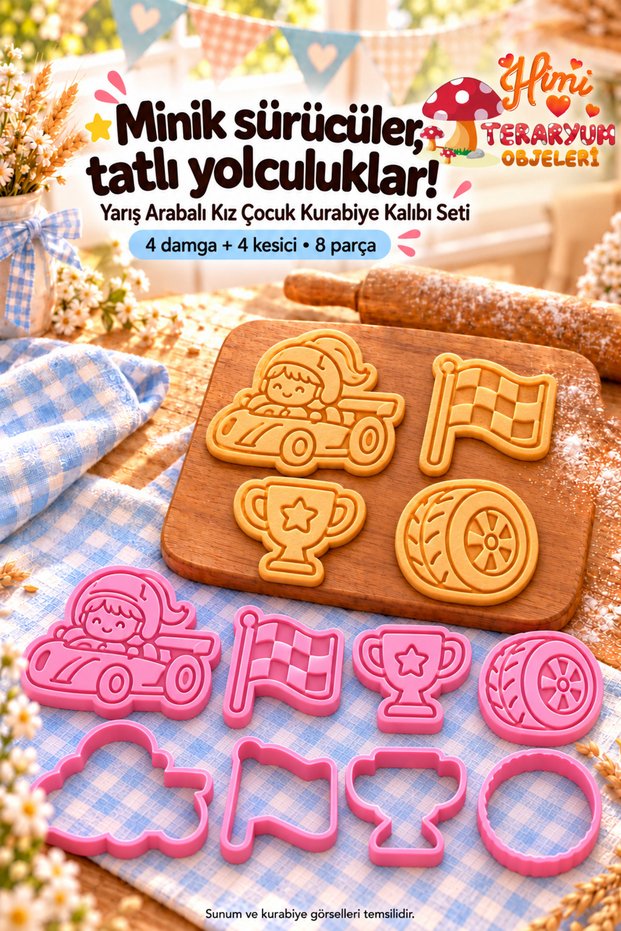 Racing Car Girl Cookie Mold Stamp Cutter Set Racer Girl Birthday Party Cookie