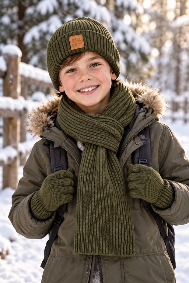 Ki̇tti̇ 26180-07 Men's 9-15 Years Old Scarf, Beanie, Gloves Set