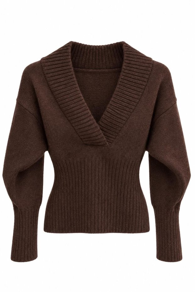 V-Neck Waist-Fitted Knit Sweater