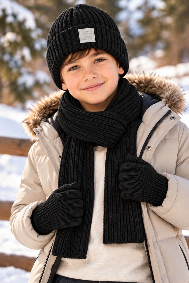 Ki̇tti̇ 26180-07 Men's 9-15 Years Old Scarf, Beanie, Gloves Set