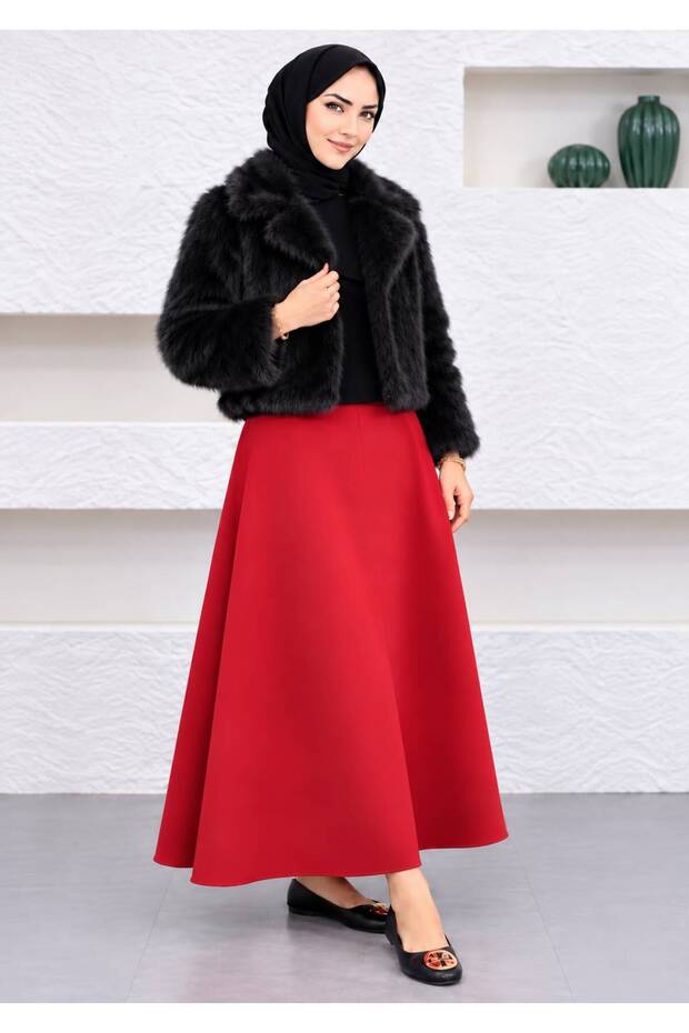 Plus Size Hijab Puff Scuba Flared Skirt
