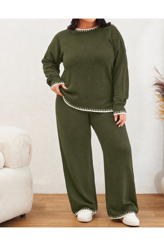 Plus Size Knitwear Top and Bottom Set
