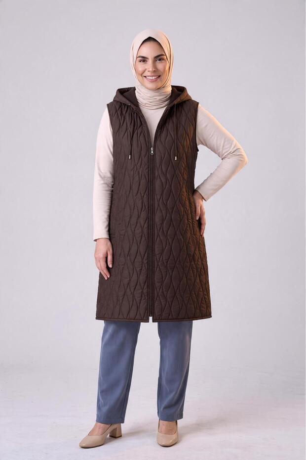 Women's Plus Size Hooded Wave Pattern Quilted Vest