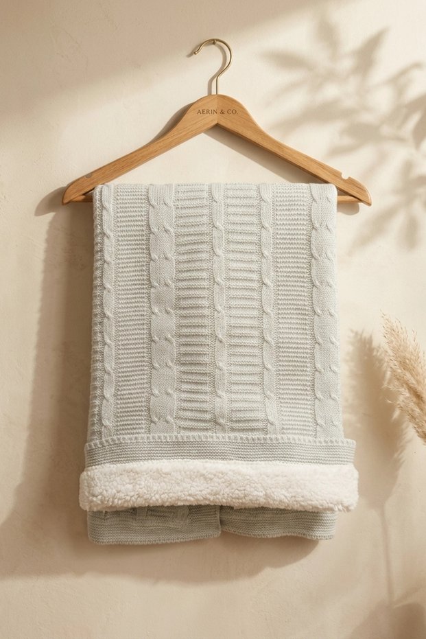 Knitted Hair Braid Patterned Soft Textured Welsoft Baby Blanket