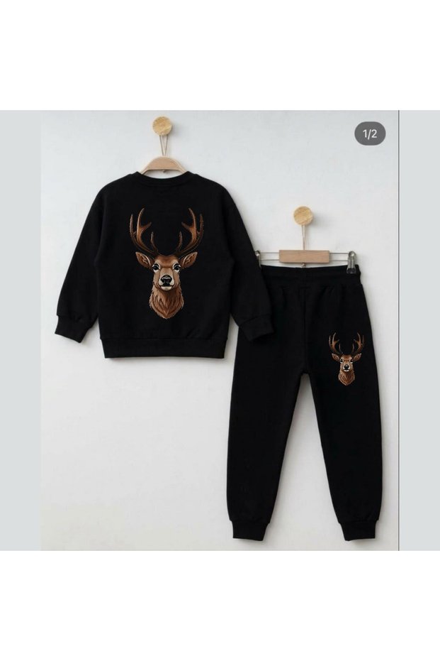 Team Sweatshirt Deer Head Printed Girls Boys Crew Neck
