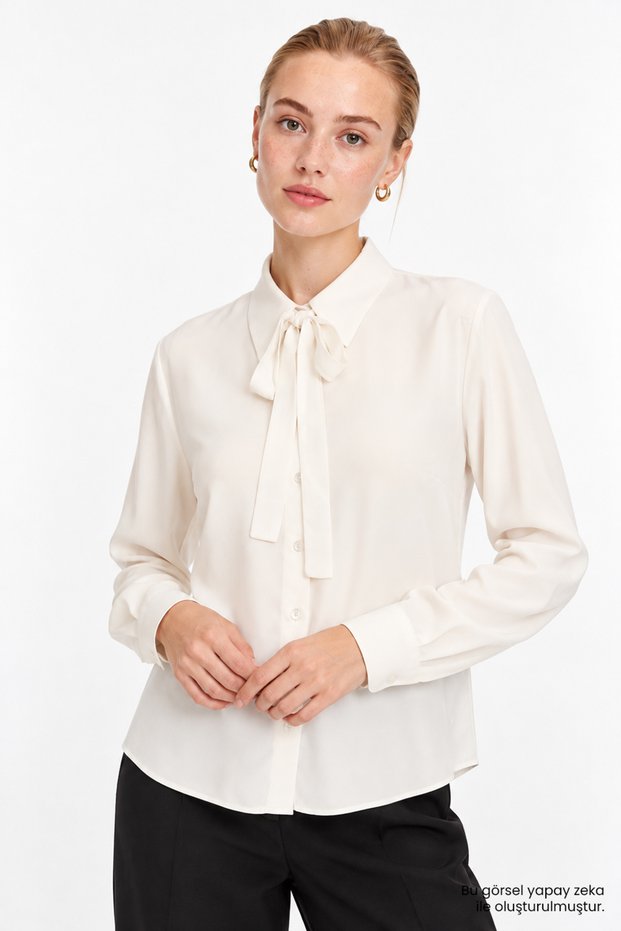 Long Sleeve Regular Shirt with Collar and Tieable Cuffs