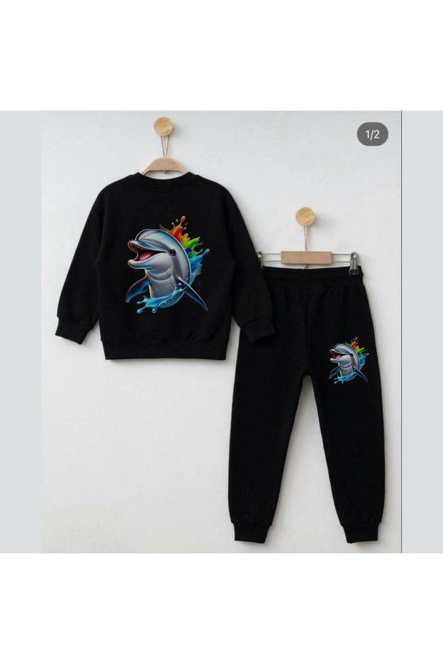 Team Sweatshirt Smiling Whale Printed Girls Boys Crew Neck