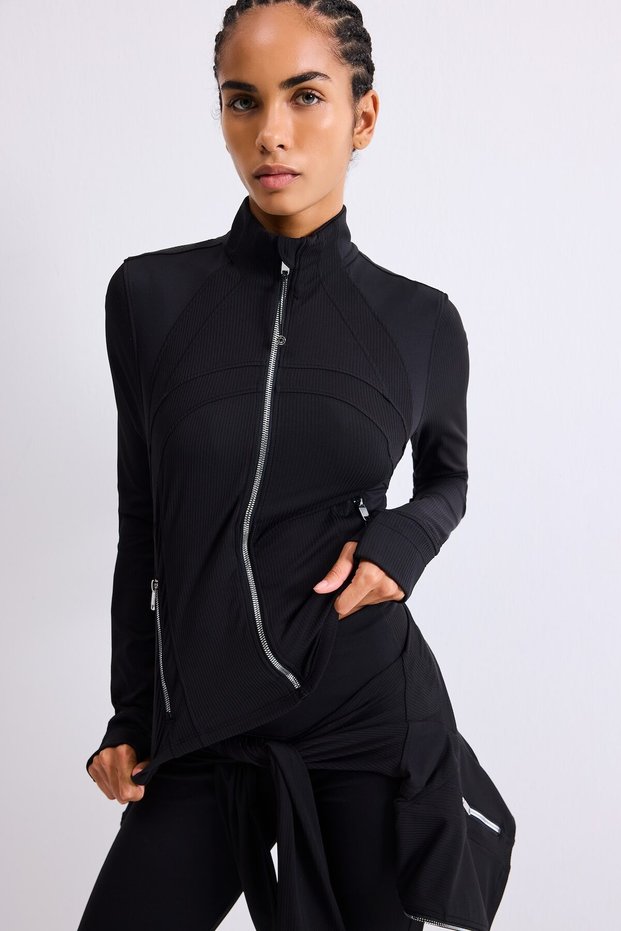 Slim Fit High Collar Zippered Sport Basic Cardigan with Stitching Detail H5211Ax26Au