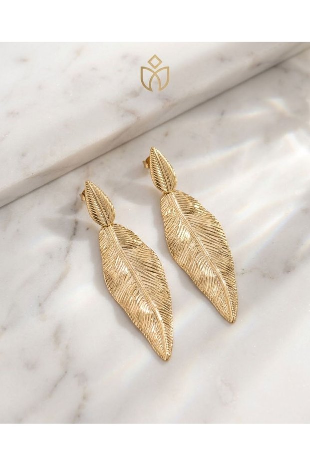 Steel Earrings with Dangling Leaf Detail