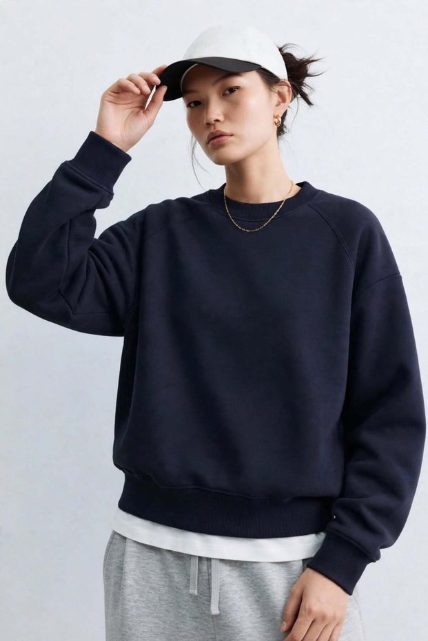 Women's Crew Neck Sweatshirt - Navy Blue