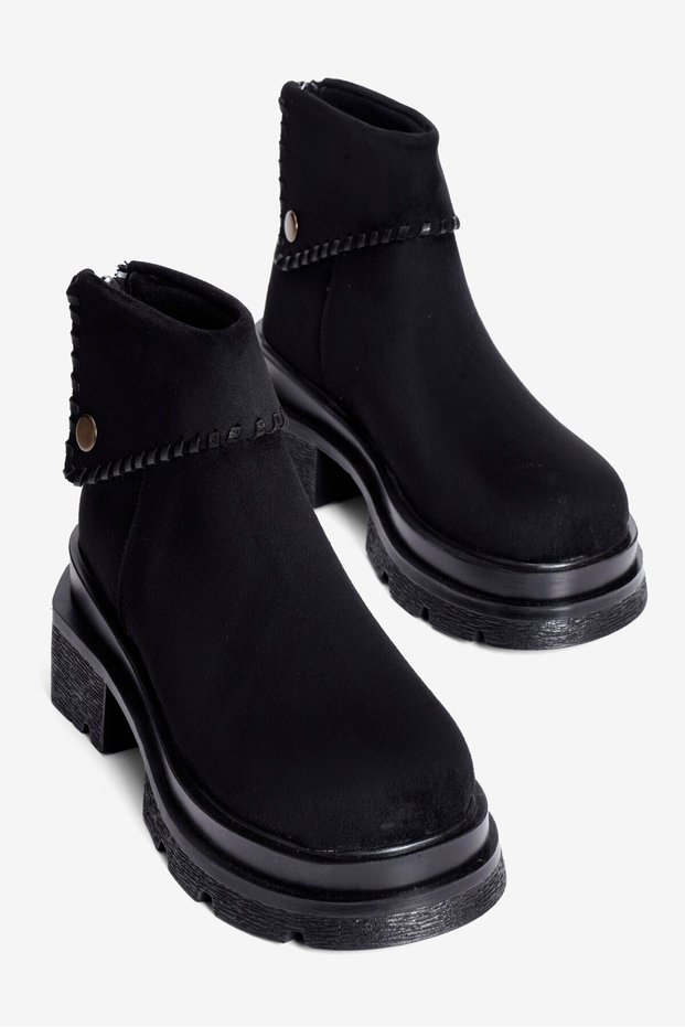 Women's Suede Boots with Back Zipper, Thick Sole, Hexly Black