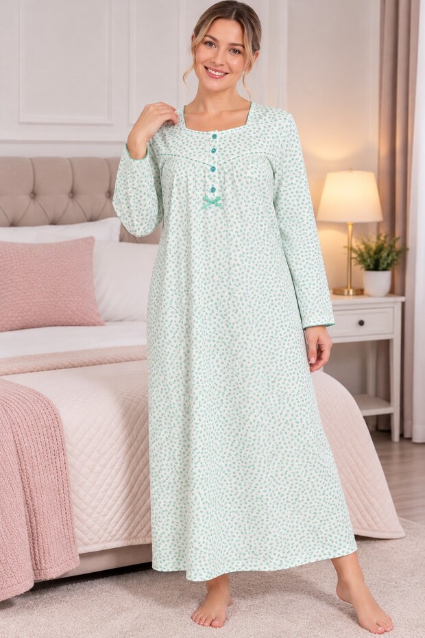 Long Sleeve, Embellished, Winter Plus Size Women's Nightgown