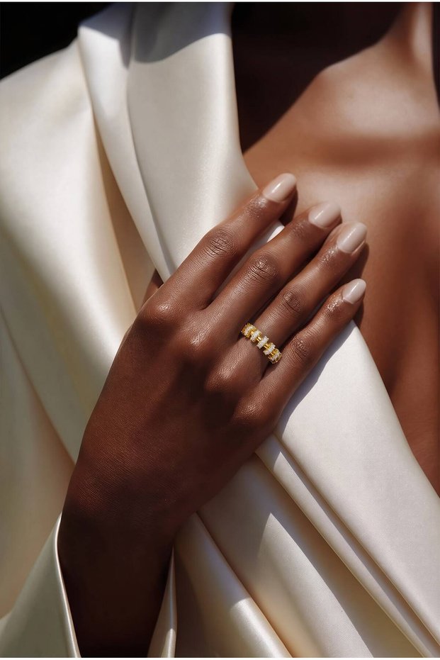 Women's Gold Color Zircon Stone Row Stone Model Adjustable Ring