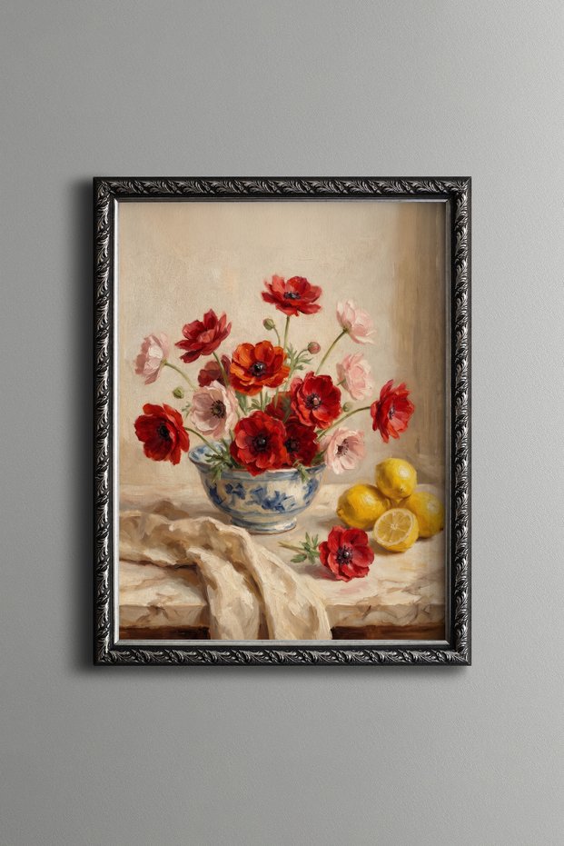 Poppies and Lemons - Vintage Patterned Painting - Fine Model