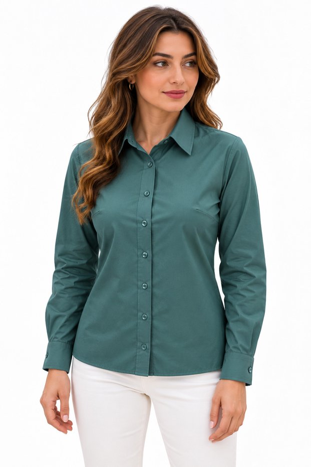 Women's Petrol Green Long Sleeve Basic Shirt