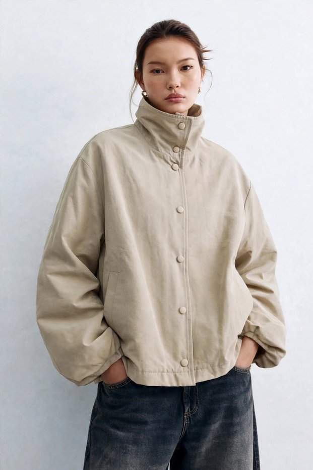 Women's Snap-Closure Stand Collar Jacket - Mink